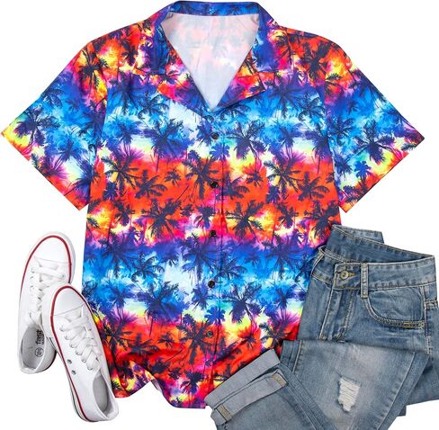 Hawaiian Shirts Women Hawii T Shirt: Women's Button down Shirt Tropical Printed T-Shirt Casual Short Sleeve Tops in Kuwait