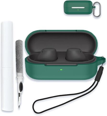 علبة Sony WF-C510 حقًا سماعات سماعات الأذن اللاسلكية اللاسلكية ، قشرة صدمة خدش محمولة للسيليكون الناعم مع مجموعة نظافة و Carabiner & Lanyard ， Black in Kuwait