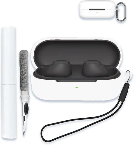 علبة Sony WF-C510 حقًا سماعات سماعات الأذن اللاسلكية اللاسلكية ، قشرة صدمة خدش محمولة للسيليكون الناعم مع مجموعة نظافة و Carabiner & Lanyard ， Black in Kuwait