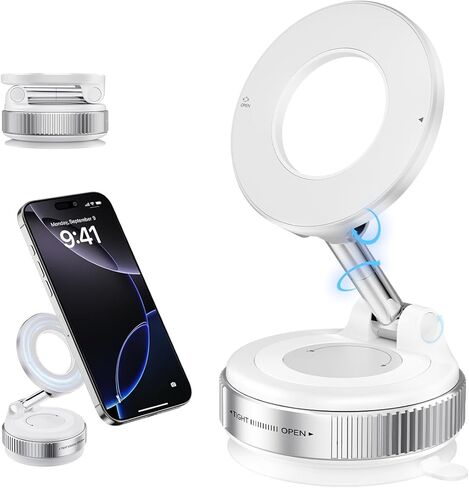 Vacuum Suction Magnetic Phone Holder, Strong Suction Magnetic Car Phone Holder Mount Foldable Phone Stand for iPhone16/15/14/13/12, Mirror/Glass/Screen(Not Charge Phone) in Saudi Arabia