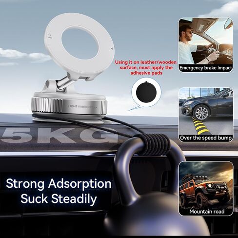 Vacuum Suction Magnetic Phone Holder, Strong Suction Magnetic Car Phone Holder Mount Foldable Phone Stand for iPhone16/15/14/13/12, Mirror/Glass/Screen(Not Charge Phone) in Saudi Arabia