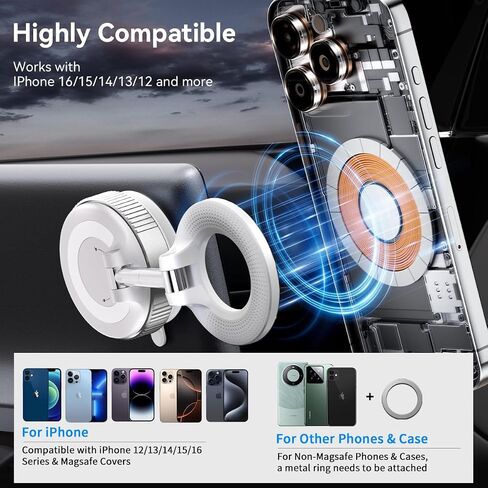 Vacuum Suction Magnetic Phone Holder, Strong Suction Magnetic Car Phone Holder Mount Foldable Phone Stand for iPhone16/15/14/13/12, Mirror/Glass/Screen(Not Charge Phone) in Saudi Arabia