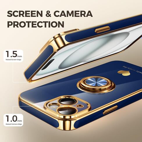 Compatible for iPhone 15 Case with 2 Pack Screen Protector, 360° Rotatable Ring Holder [Luxury Hearts Pattern] Plating Gold Edge Slim Soft Phone Cover Case for iPhone 15 - Purple in Kuwait