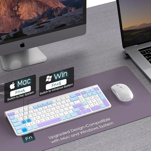 JOYACCESS 2.4GHz Wireless Keyboard Mouse Combo, Ergonomic Wireless Computer Keyboard Compatible with Win 7/8/10, MacBook Pro/Air, Laptop, PC - Black in Kuwait
