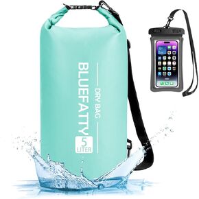 Waterproof Dry Bag Floating Roll Top Dry Backpack for Kayaking, Rafting, Boating, SUP, Fishing with IPX8 Waterproof Phone Case, Aqua Green, 5L
