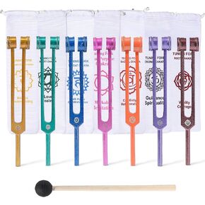 Chakra Tuning Forks Set for Healing Mind and Body, Top-Quality Weighted Set of 7, Medical Sound Therapy & DNA Repair, Yoga, Meditation Tools for Healing & Soul Purpose - Includes 7 Free Custom Pouches in Saudi Arabia