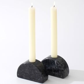 Set of 2 Candle Holder, Natural Marble Candle Stick Holder, Heavy Candlestick Holders - Semi-Circular Modern Home Decor(2Black OR 2White)