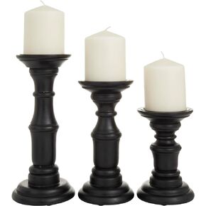 Deco 79 Mango Wood Turned Style Pillar Candle Holder, Set of 3 10", 8", 6" H, Gold