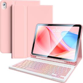 Keyboard Case for iPad 10th Generation 10.9 Inch Tablet- 7 Colors Backlit Wireless Magnetically Detachable BT Keyboard, with Pencil Holder, Rechargeable Keyboard for New iPad 10th Gen 2022 (Pink)