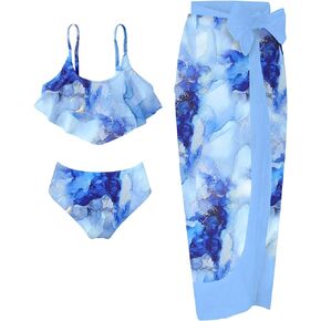 UNICOMIDEA Girls Swimsuits 3 Piece Bikinis Sets with Cover Up Bathing Suit for Summer 6-12Y Kids