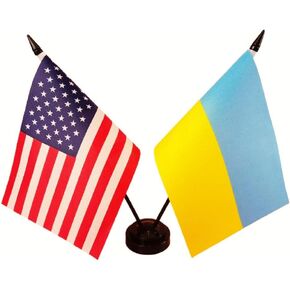 US American & Ukraine Friendship Table Flag, American Ukraine Desk Flag,US, Ukrainian Twin Desk Flag Set, Ukrainian Flags For Room Display-Miniature USA & Ukraine Combination Flag in Kuwait