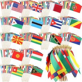 200 World Flags Countries Flags on Stick Small Country Flags on Sticks International Flags of the World Small Mini Hand Held Flags for Sports Events, International Festival, 5.5 x 8.2 Inch