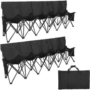 Weysat 2 Pieces Portable 6 Seat Foldable Team Sports Sideline Bench with Back and Carry Bag for Sports Team Camping Folding Bench Chairs Black