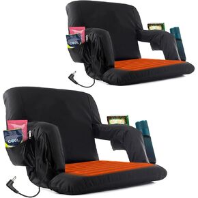 Heated Bleacher Seat DC 7.4V Port,Portable Stadium Chairs for Bleachers with Back Support, 4 Pockets, Adjustable Arms,6 Reclining Positions Thick Cushion Heated Seats- Power Bank Not Included in Kuwait