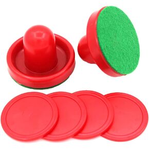1 Set Air Hockey Pushers and Air Hockey Pucks Great Goal Handles Pushers Goal Handles Paddles Replacement Accessories for Game Tables 76 MM, Red(2 Strikers, 4 Pucks)