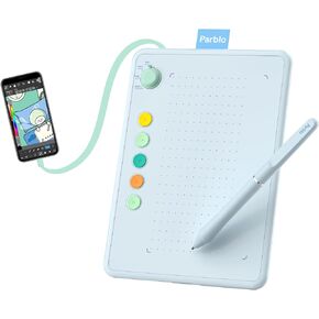 Parblo Drawing Tablet Ninos Q for Android Phone,6.3x4.5 inch Mobile Digital Graphic Tablet with 4 Device switches,5 Shortcut Keys,Battery-Free Stylus,for Android Device,Window,Mac