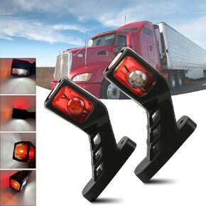 Vechkom 2X 9LED Side Marker Lights 24V Trailer Side Lamp Three -Sided Three colors Warning Yellow White Red light for Truck RV Caravan