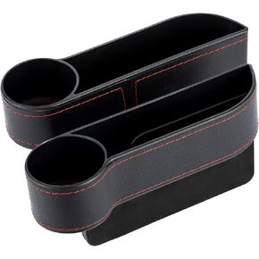 Car Seat Gap Filler Organizer Between Front seat car Organizer and Storage Box, Auto Premium PU Leather Console with Cup Holder, Car Pocket for Interior Essentials (for 2 Sides)