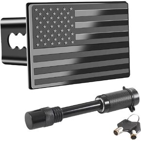 JDMSPEED American Flag Metal Trailer Hitch Cover Heavy Duty 2" Inch Tow Rear Receivers Plug Covers USA American U.S. Flag Metal Emblem Guard for Pickup Trucks Cars SUV (Black)