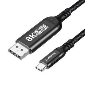 USB C to DisplayPort 1.4 Cable [8K@60Hz 4K@144Hz 2K@240Hz],Type C to DP 1.4 Cable 32.4 Gbps Braided, Compatible with Thunderbolt 3/4 MacBook Pro/Air, iPhone 15 Pro, iPad, Mac Mini, Galaxy,XPS (6.6FT)
