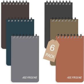 6 Pack Waterproof Notepads, 3 x 5 Spiral Notebook All-Weather Small Pocket Notebook, Waterproof Memo Paper Notepad with 50 Sheets Lined Pages Stone Paper for Outdoor Activities Recording