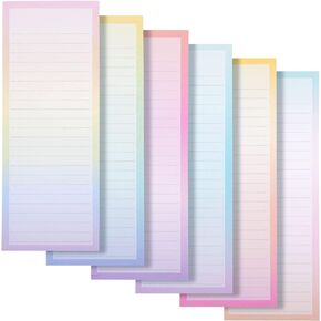 6 Pack Magnetic Notepads for Refrigerator, Grocery, Shopping, To Do Lists, 3.5x9 inch Pastel Rainbow Gradient Note Pads (60 Sheets Each)