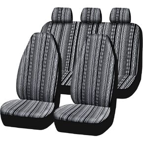 CAR Pass Baja Saddle Blanket Boho Paisley Stripes Ethnic Style car seat Covers, Universal Fit for Various Vehicles Car,SUV,Sedan,Truck,Jeep,Airbag Compatible Full Set,Black&Gray