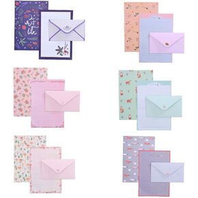 36 Pcs Lovely Letter Paper Lined Stationery Paper with 18 Pcs Envelope Writing Letter Paper Stationary Set for Office Home School (6 Sets)