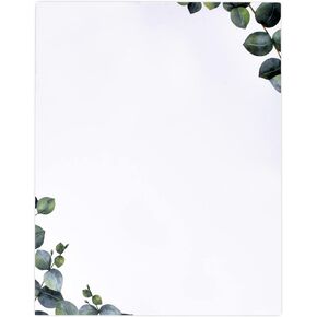 Eucalyptus Greenery Stationery Paper Letterhead Sheets 100 Pack Floral Green Leaves Design 8.5" x 11" Double Sided For Writing Letters Wedding Invitations Crafts Computer Office Note Printing Supplies