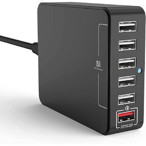 شاحن سطح المكتب USB، محطة شحن USB ذات 6 منافذ، محور شاحن، شاحن USB متعدد، محول طاقة USB لأجهزة iPhone X، 7، iPad، Samsung Galaxy S8 S8 Edge، LG G5، Nexus جميع الهواتف الذكية in Kuwait