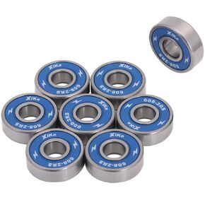 XiKe 8 Pcs 608-2RS Skateboard Bearings 8x22x7mm High Speed Smooth and Durable, Replace for Longboards, Inline Skates, Rollerblades Etc - Blue.