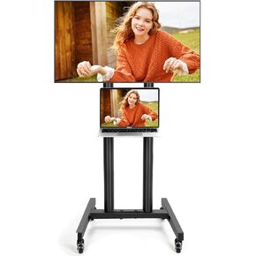Mobile Rolling TV Stand with Wheels Dual-Pole H-Shaped Base for 32-60 inch LCD LED 4K Flat Screen TVs Portable Floor Moveable TV Cart with Laptop Shelf Height Weight 99lbs Ajustable Max VESA 400x400mm in Kuwait