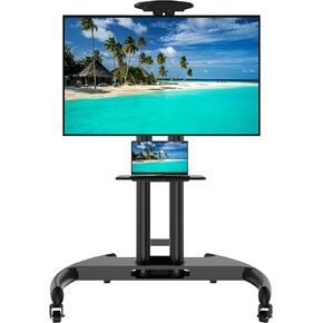 حامل تلفزيون متنقل حامل تلفزيون متدحرج مع عربة تلفزيون بعجلات لشاشات 32-100 بوصة بحد أقصى VESA 800 × 600 مم LED LCD مسطحة منحنية، حامل أرضي بعجلات قابل للتعديل مع رف للمكتب المنزلي in Kuwait