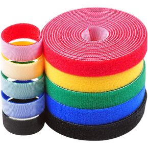 5 Roll Reusable Cable Straps Cable Ties Hook & Loop Nylon Fastening Tape Wire Organizer for Cords Cable Management (Totally 33 ft)