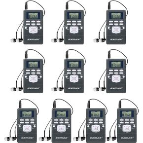 EXMAX® EXG-108 Wireless Portable Pocket DSP FM Stereo Radio Digital Receiver with Mini LCD Clock Earphone for Tour Guide System Teaching Meeting - 10 Pack (Gray)