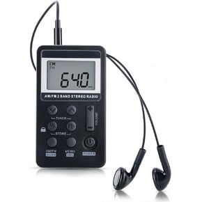AM FM Radio,Mini Portable Pocket Radio Receiver with Earphone,Rechargeable Battery for Walk/Jogging/Gym/Camping (Black)