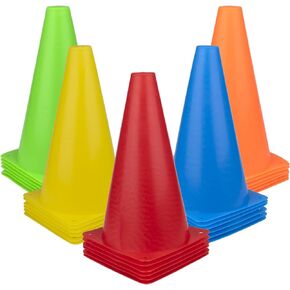 Fasmov 30 Pack Plastic Training Cones, 9 Inches Traffic Cones Indoor Outdoor Sports Agility Cones Soccer Flexible Cone Sets for Soccer, Skating, Drills, Football, Basketball, Assorted Colors