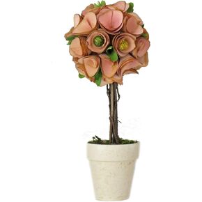National Tree Company Artificial Spring Topiary, Pink, Decorated with Pink Floral Blooms, White Pot Base, Spring Collection, 12 Inches
