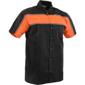 Men’s Two-Tone Black/Orange & Blk/Gray Reflective Short Sleeve Motorcycle Mechanic Shirt