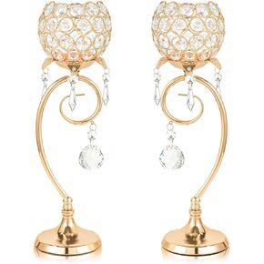 2 ps K9 Crystal tealight Candle Holder/Candlestick/Candelabra for Table Centerpieces,Wedding/Party/Event Decor,Home Decor,Gift for Mon/Friends (Golden)