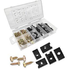 170PCS Automotive Screws and Clips Assortment Kit, Car U-Clip and Screw Assortment Kit, 9 Different Sizes Automotive U Nut and Screw Clip Replacement Parts for Dash Door Panel Interior
