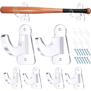 3 Sets Acrylic Baseball Bat Holder Wall Mount Baseball Bat Display Rack Hanger Horizontal Softball Bat Display Stands Baseball Bat Bracket for Memorabilia Collectible, Fits to 2-5/8'' Barrel