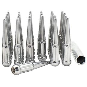 أجزاء ملحقات العجلة 24 قطعة M14 x 2 14 x 2.0 خيط سبايك معدني صلب 4.40 بوصة صواميل طويلة من الكروم لشاحنة الكروم تناسب Ford 2003-14 Expedition | 2004-14 F-150 | Lincoln 2003-14 Navigator