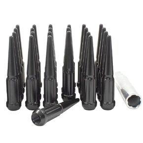 Wheel Accessories Parts 24 Pcs 14mm 2.0 14x2.0 Thread Lug Nuts Spike Spline Solid Metal Truck Spline 4.40" Long Black Chrome Fits 2003-14 Ford Expedition Lincoln Navigator 2004-14 F150