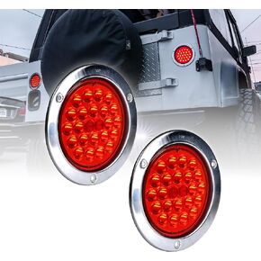TRUE MODS 4pc 4" Inch Round LED Trailer Tail Lights [DOT Certified] [Stainless Steel Chrome Bezel] [Connector Plug Included] Stop Brake Lights Compatible with Jeep Trucks RV