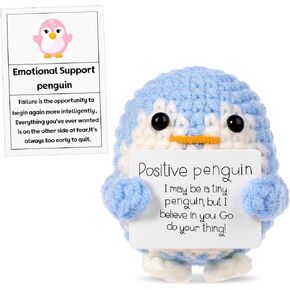 Funny Positive Penguin, 2.56 Inch Knitted Emotional Support Penguin Toy with Positive Card Creative Cute Woolen Positive Penguin Crochet Doll Gift for Friends Encouragement Party Decoration