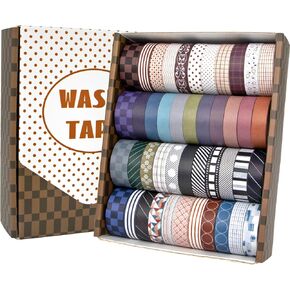 44 Rolls Washi Tape Set, 10 mm and 15 mm Wide Grid Colored Masking Tape for Scrapbooking Supplies, DIY Crafts, Journal Supplies, Planner, Junk Journal (Minimalist)