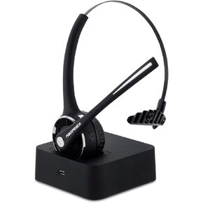 Trucker Bluetooth Headset Wireless Headset with Microphone Over The Head Headset with Noise Cancelling Sound On Ear Car Earphones Office Earpiece for Cell Phone Skype Call Center Bluetooth V5.0