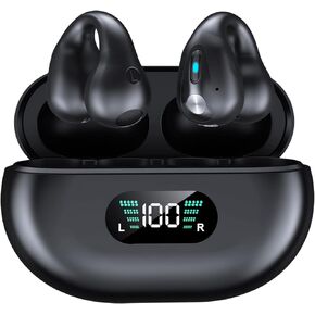 Wireless Ear Clip Bone Conduction Earbuds, Bluetooth 5.3, Up to 18 Hours Playtime, 350mAh Battery, Lightweight, Wireless Bluetooth Earbuds for Cycling, Sport, Running, Driving,White