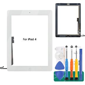 for iPad 4 Screen Replacement-SRJTEK Touch Screen for iPad 4 4th Gen A1458 A1459 A1460 Digitizer Glass Sensor Assembly Repair Parts Kits,Include Home Button,Adhesive,Tempered Glass White